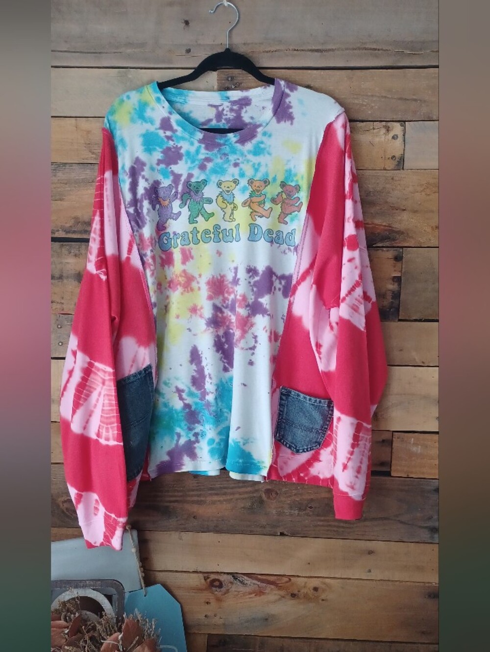 Upcycled Grateful Dead Tie-Dye Pullover Long Sleeve Shirt - Multicolor